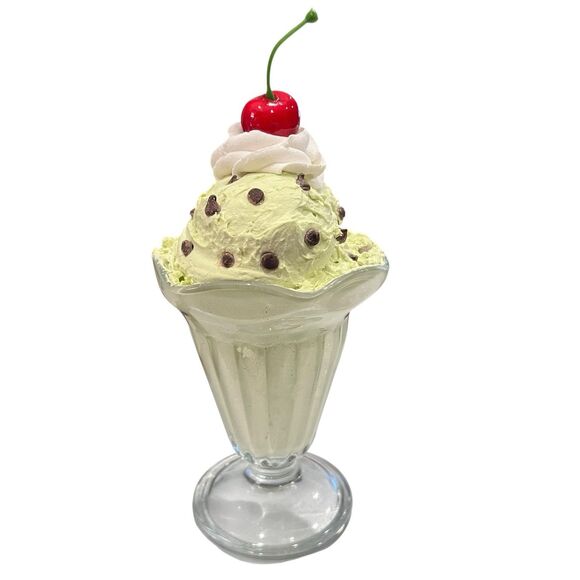 Faux Fake Ice Cream Sundae Parfait Food Display Heavy Glass Dish Realistic Decor - Picture 4 of 7